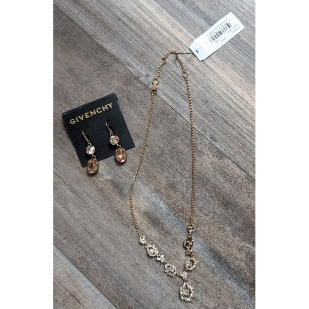 NWT NEW Givenchy Necklace and Earrings Set Rose Gold Jewelry Crystal Pierced